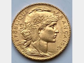 1907 FRENCH GOLD 20 FRANC COCKERIL