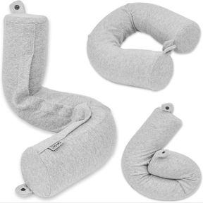 TWIST MEMORY FOAM TRAVEL PILLOW FOR NECK, CHIN, LUMBAR AND LEG SUPPORT - FOR TRAVELING ON AIRPLANE, BUS, TRAIN OR AT HOME - BEST F