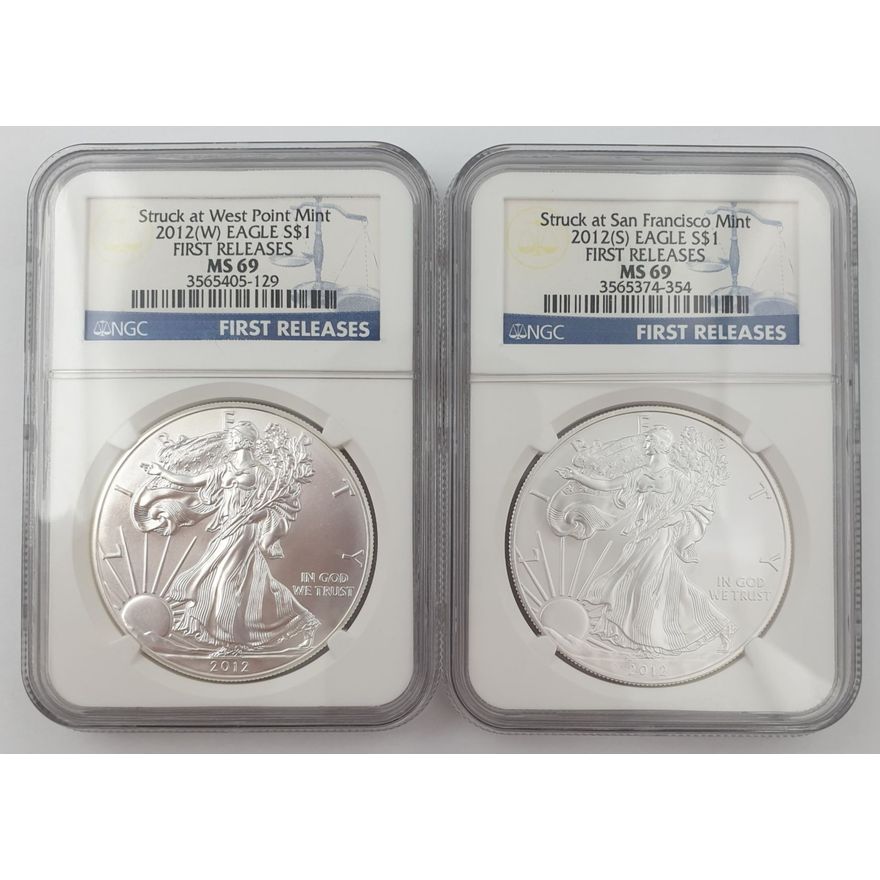 US Silver Eagle $1 Coins - MS69 (x2)