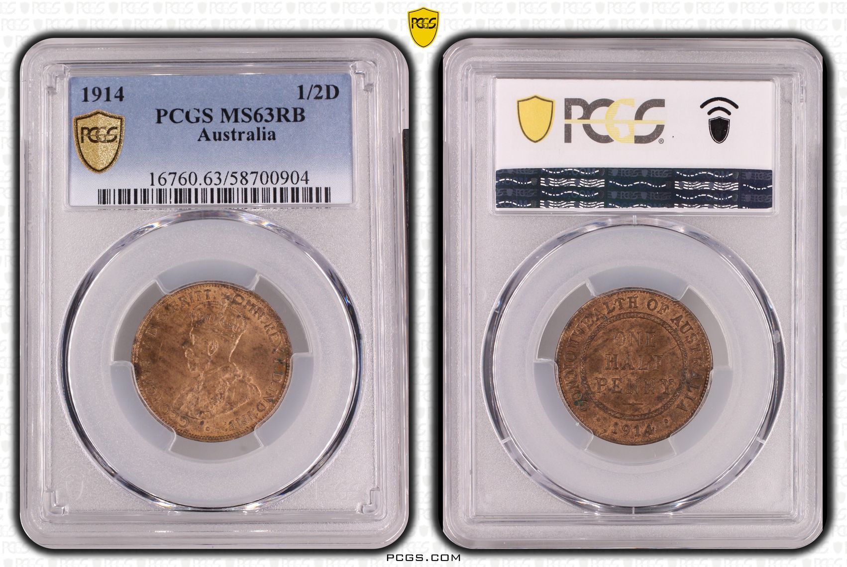 George V, Halfpenny, 1914, PCGS MS63RB