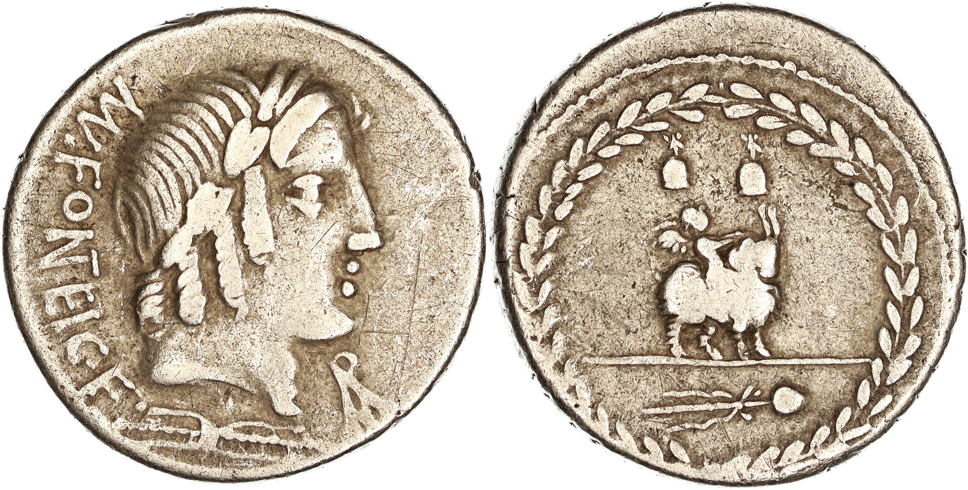 Roman Republic, Mn. Fonteius C.f., Silver Denarius, 85 BC, gF-nVF