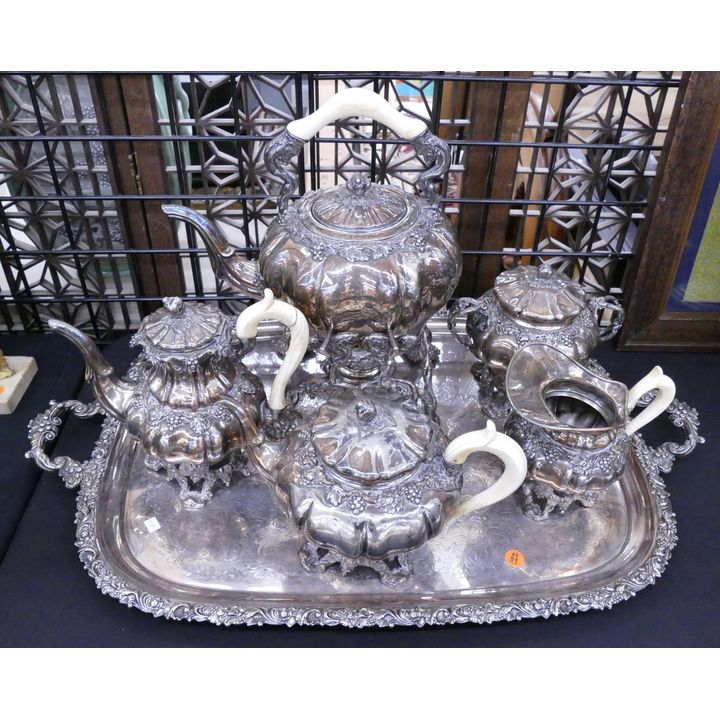 6pc Antique D'Argent Grape Silverplated Tea & Coffee Service- 14x29''