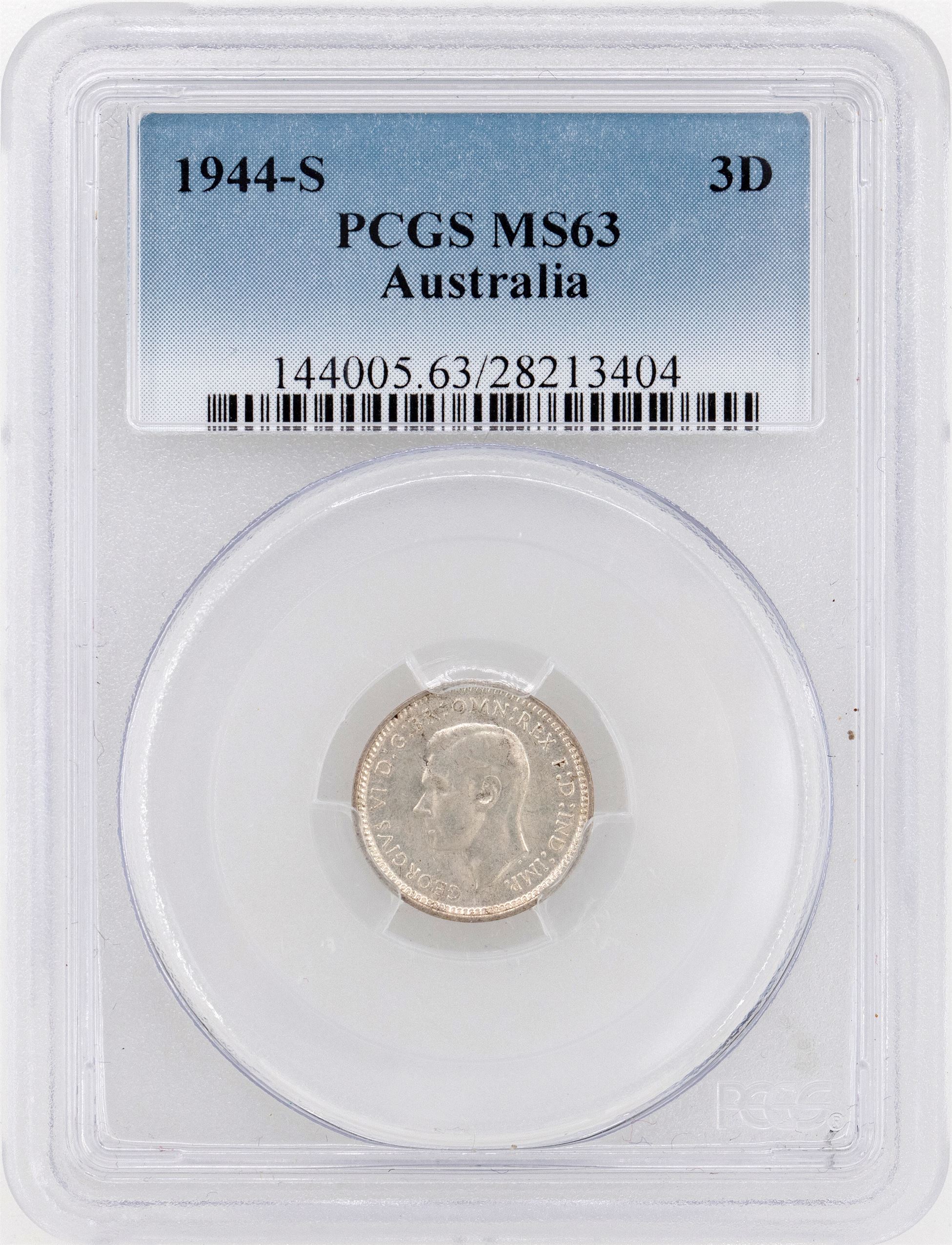 1944-S Australia Threepence PCGS - MS63 -404