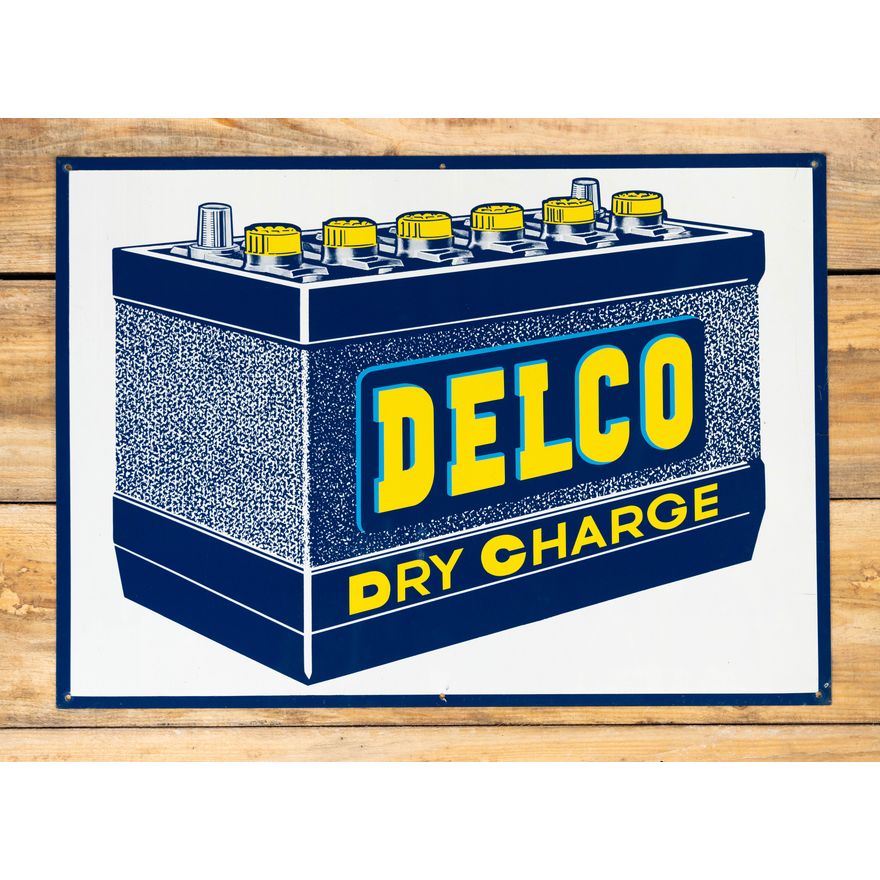 Delco Dry Charge 12V Battery Single Sided Metal Sign TAC 9