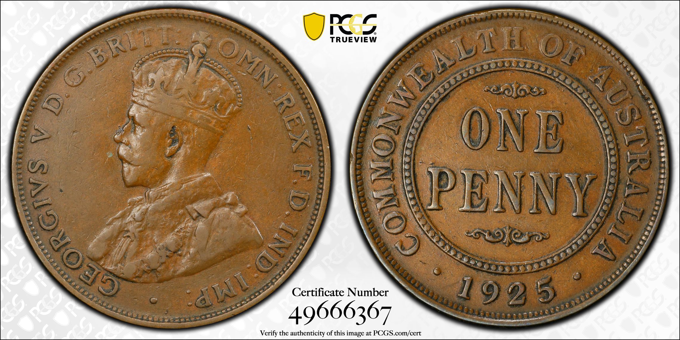 George V, Penny, 1925, PCGS XF40BN