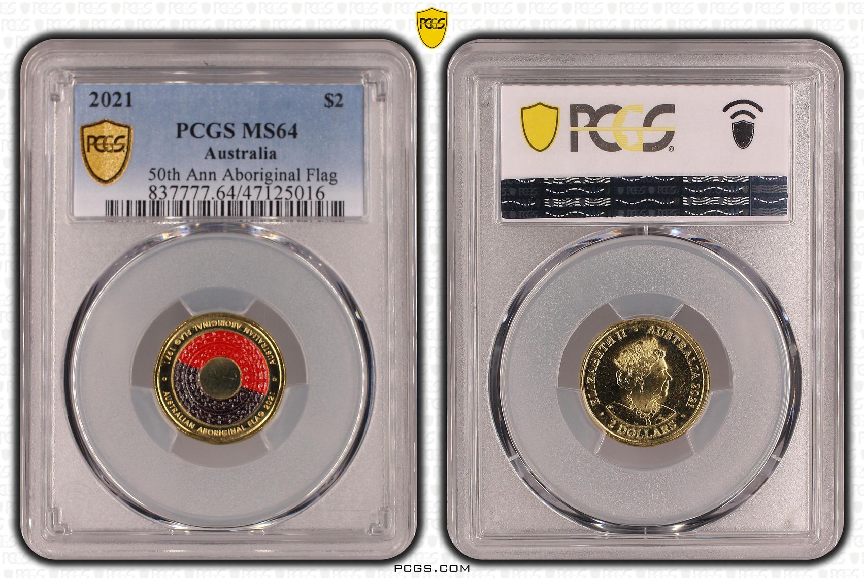 Elizabeth II, 50th Ann Aboriginal Flag, Two Dollar, 2021, PCGS MS64