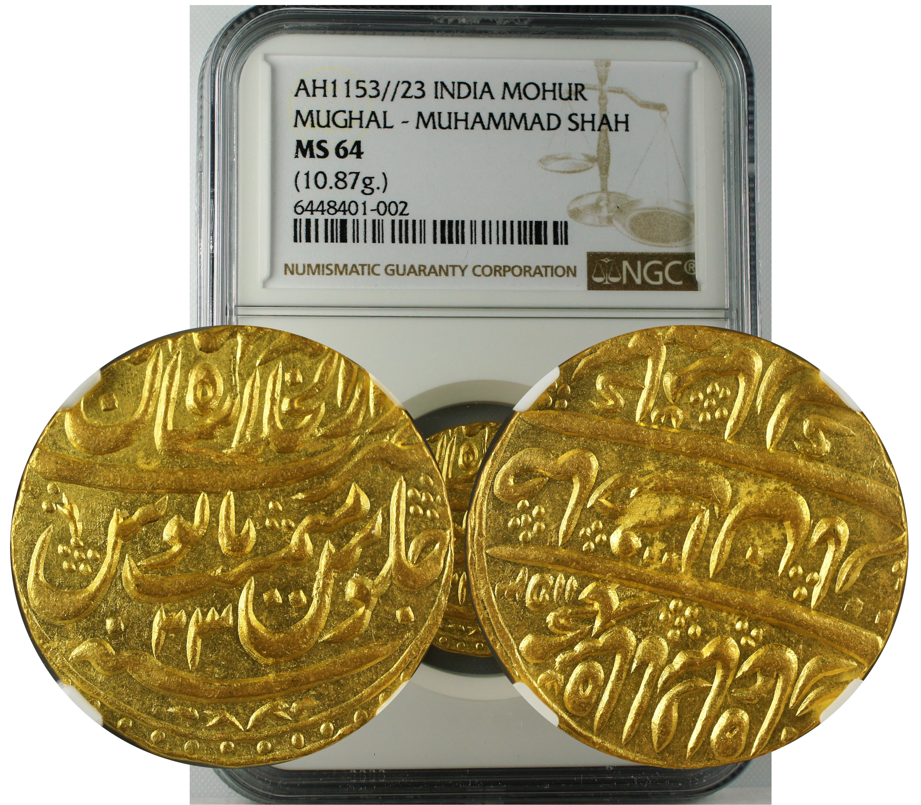 AH 1153//23 INDIA MOHUR MUGHAL-MUHAMMAD SHAH MS64