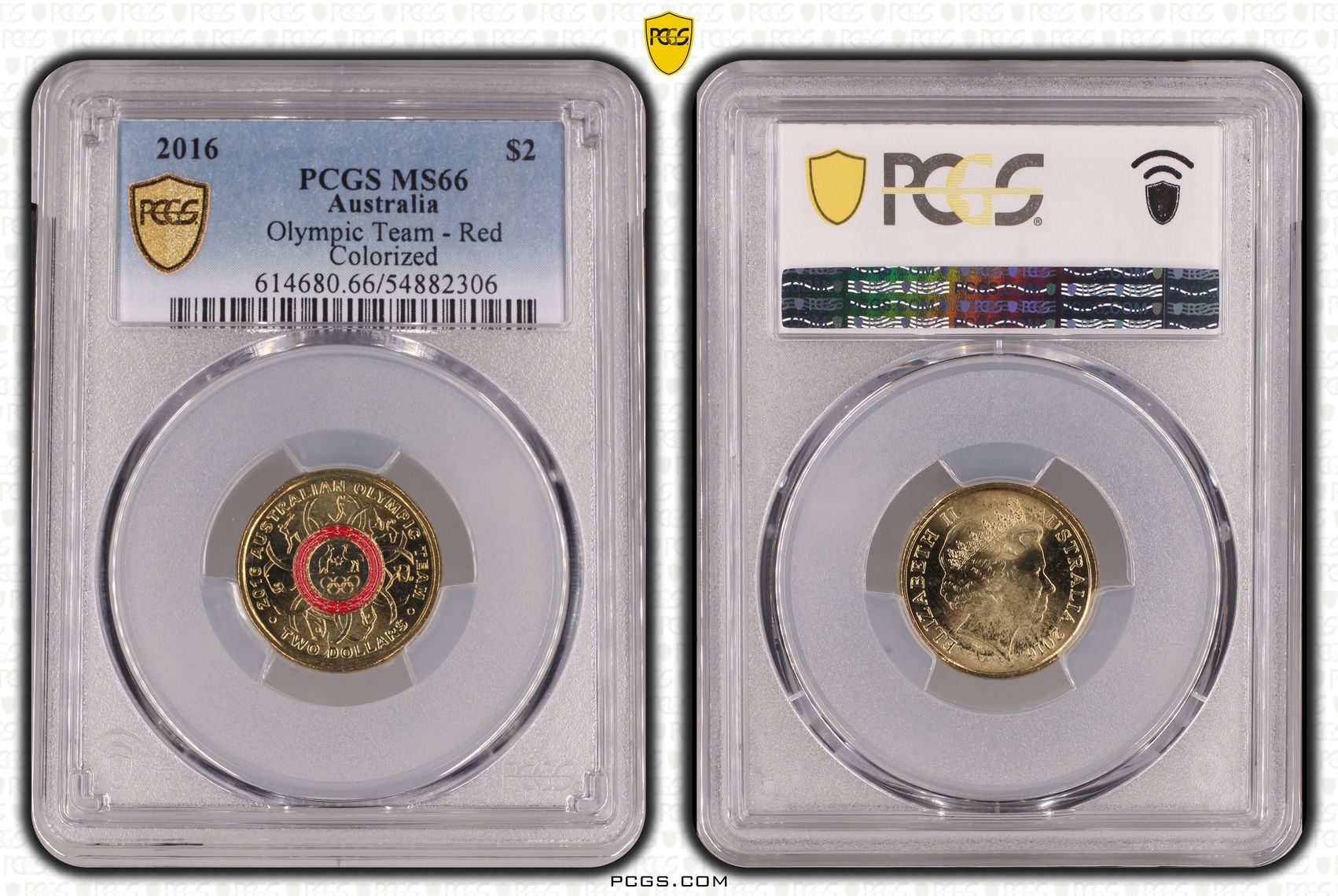 453 · Olympic Team - Red Colourised, Two Dollar, 2016, PCGS MS66