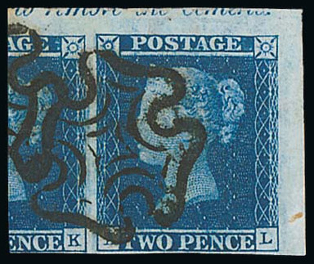 Great Britain 1841 Two Pence Blue Plate 3 AL, from the upper right ...