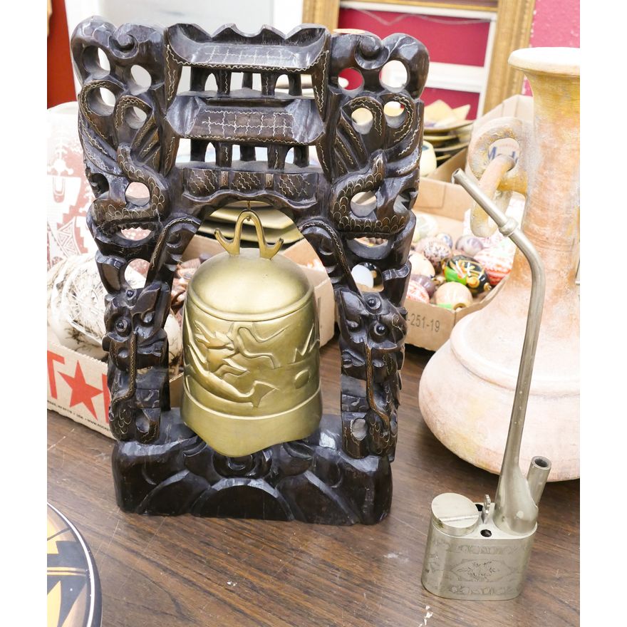 2pc Old Chinese Temple Bell & Smoking Pipe- 15''