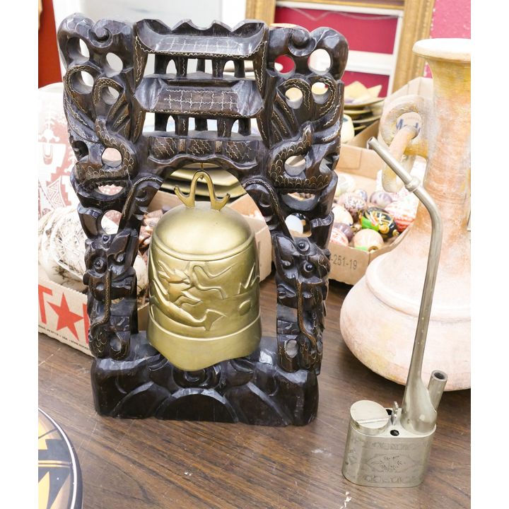 2pc Old Chinese Temple Bell & Smoking Pipe- 15''