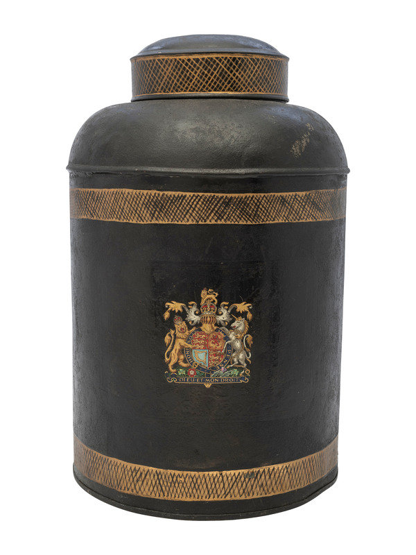 An English Armorial Tole Painted Tea Canister 