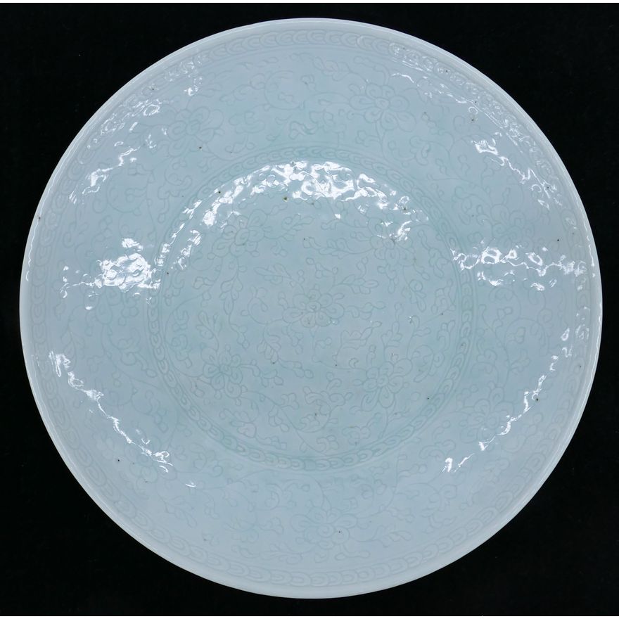 Chinese Qing Pale Celadon Decorated Charger