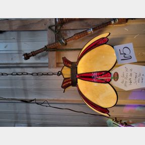 Vintage Pizza Hut Stained Glass Hanging Light Fixture