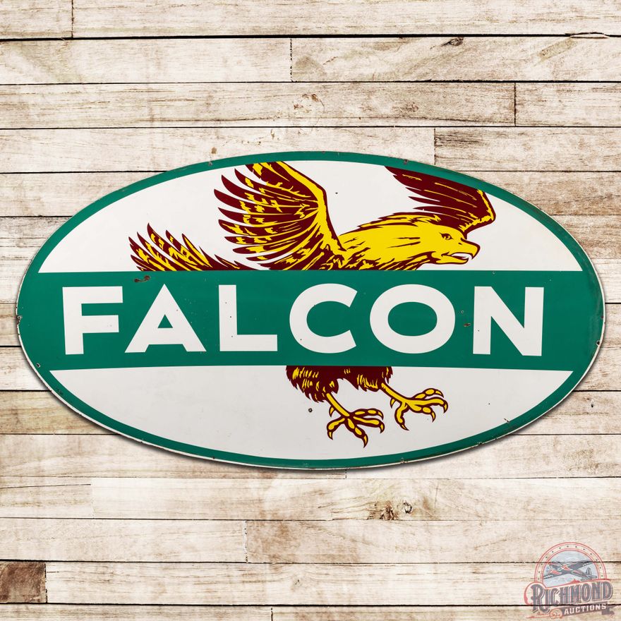Rare 8' Falcon Gasoline DS Porcelain ID Sign w/ Logo