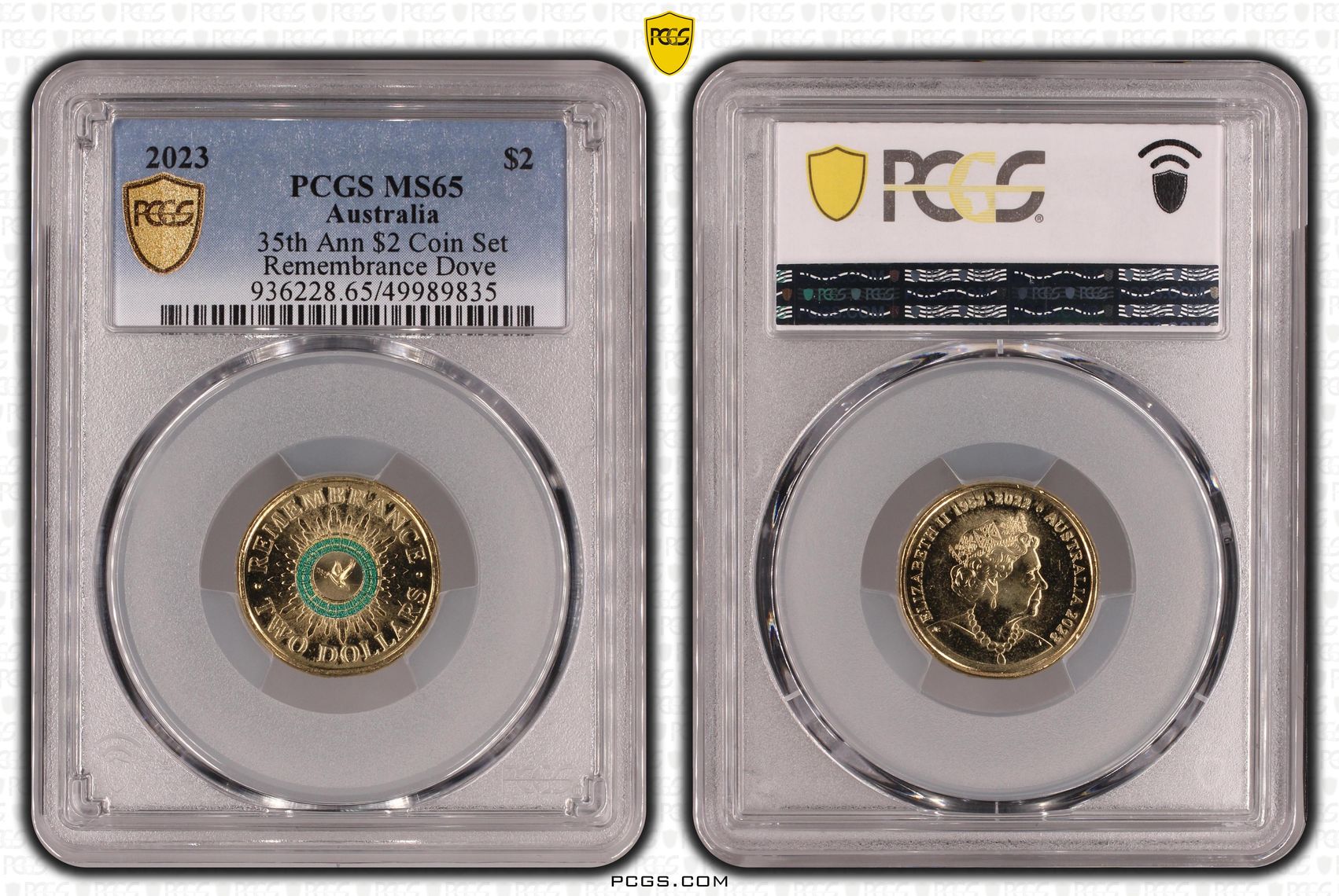 35th Ann $2 Coin Set Colorized Remembrance Dove , Two Dollar, 2023, PCGS MS65