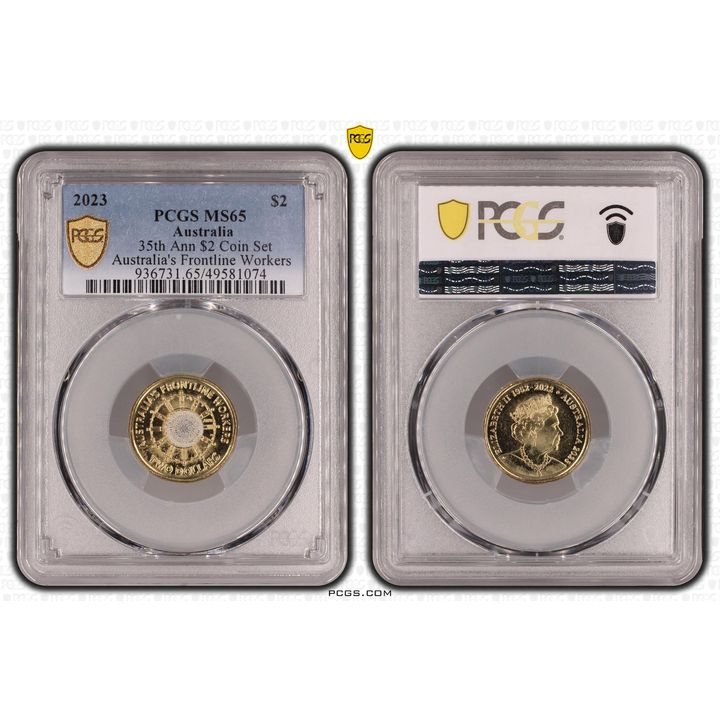 Elizabeth II, 35th Ann $2 Coin Set Colorized - Australia's Frontline Worke , Two Dollar, 2023, PCGS MS65