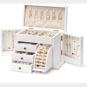 POYILOOO JEWELRY BOX ORGANIZER, SOLID WOOD JEWELRY BOXES FOR WOMEN FOR STORAGE & DISPLAY NECKLACE RING EARRING BRACELET, RUSTIC ST
