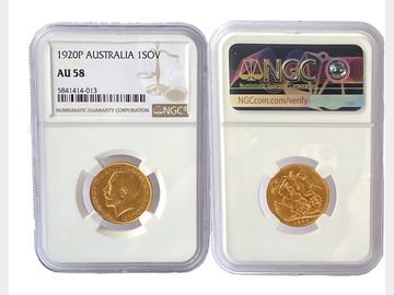1920 King George V Perth Mint Gold Sovereign NGC AU58