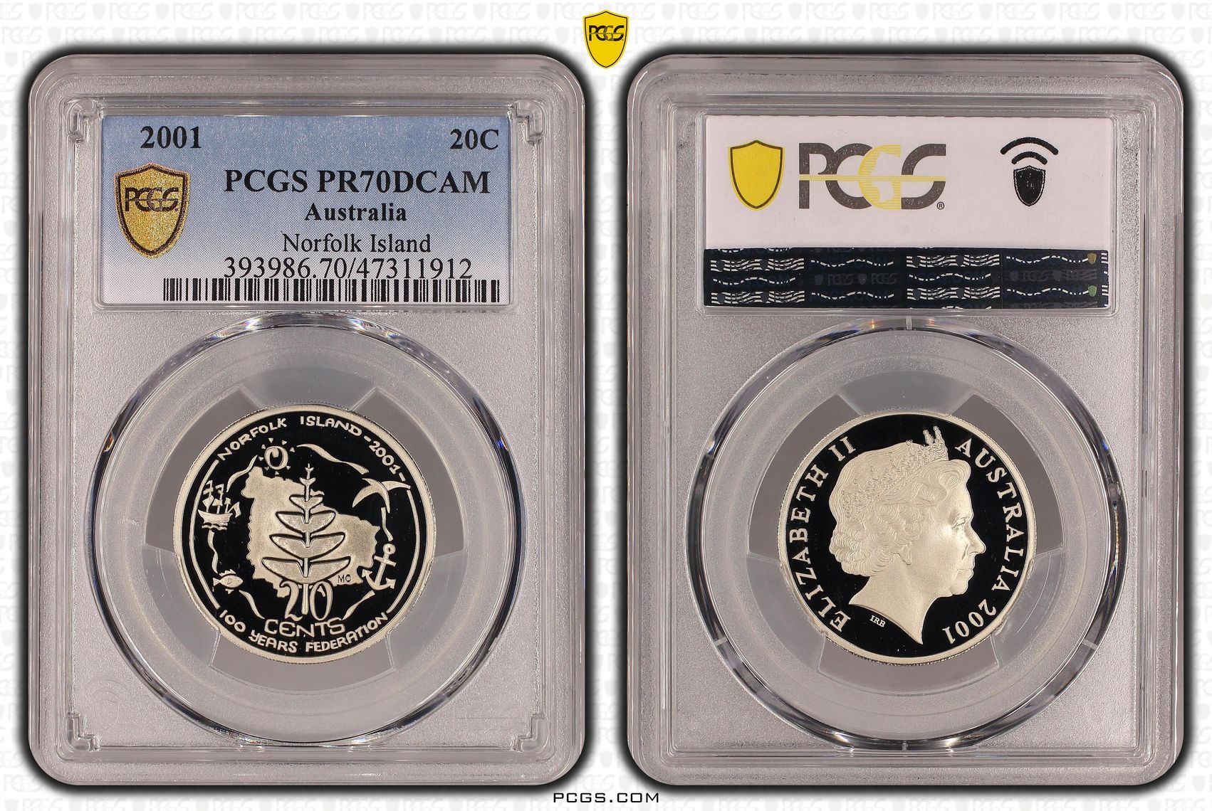 Elizabeth II, Norfolk Island, Twenty Cent, 2001, PCGS PR70DCAM
