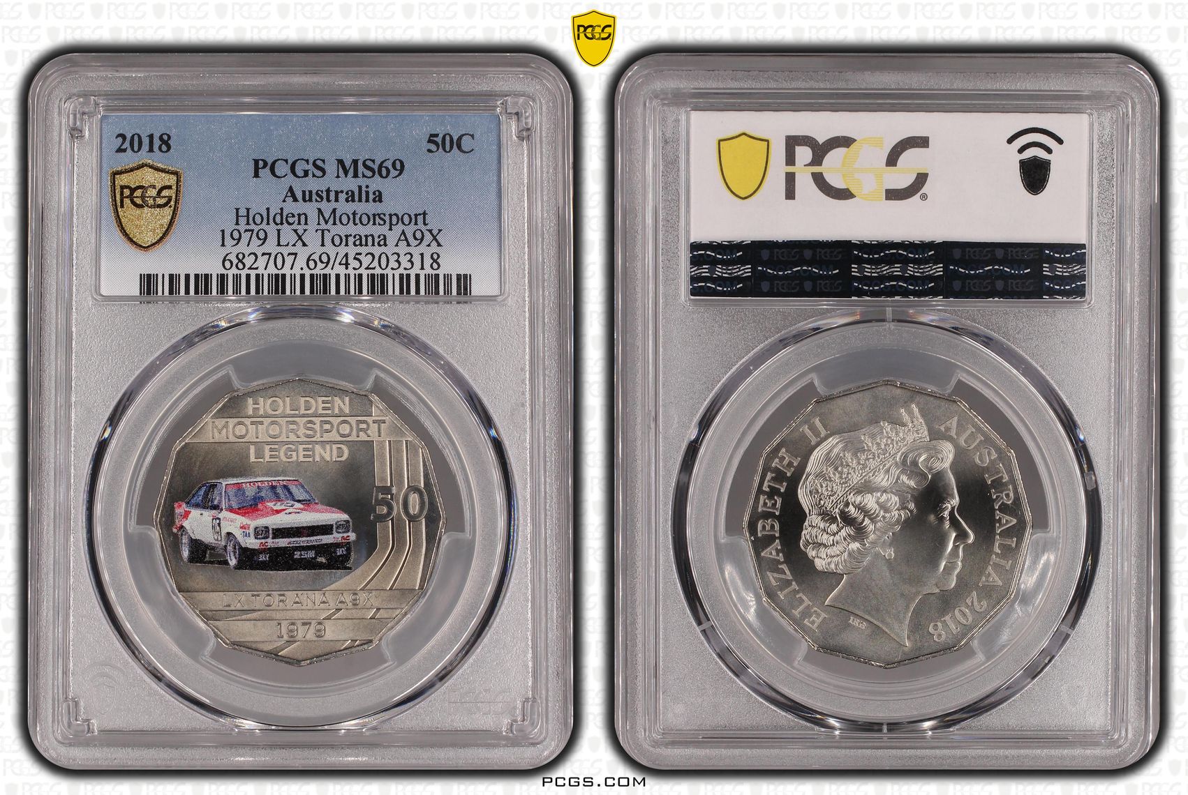 2018 Australia Fifty Cent, 50c Holden Motorsport - 1979 LX Torana A9X PCGS - MS69 -318
