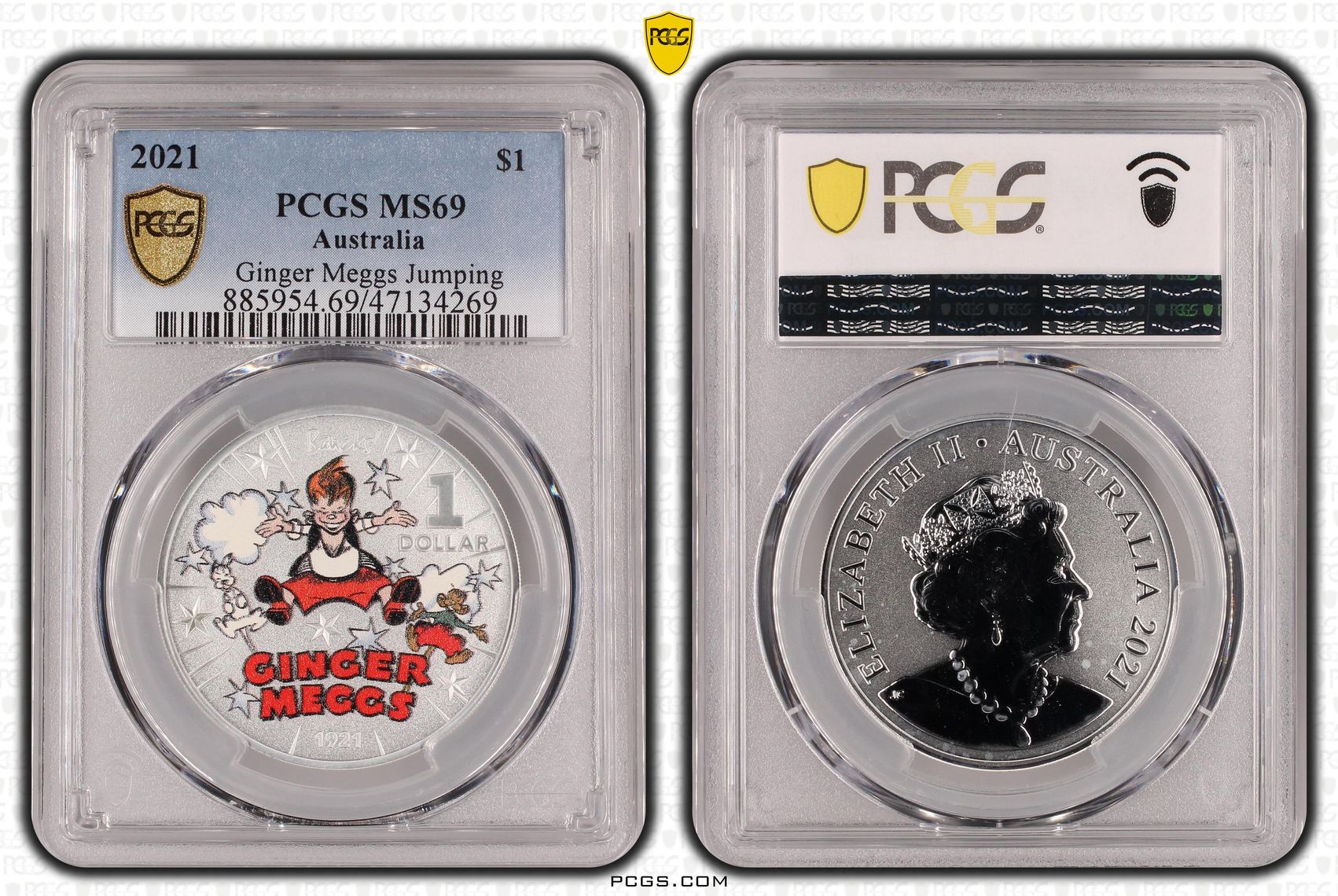 Ginger Meggs Jumping , One Dollar, 2021, PCGS MS69