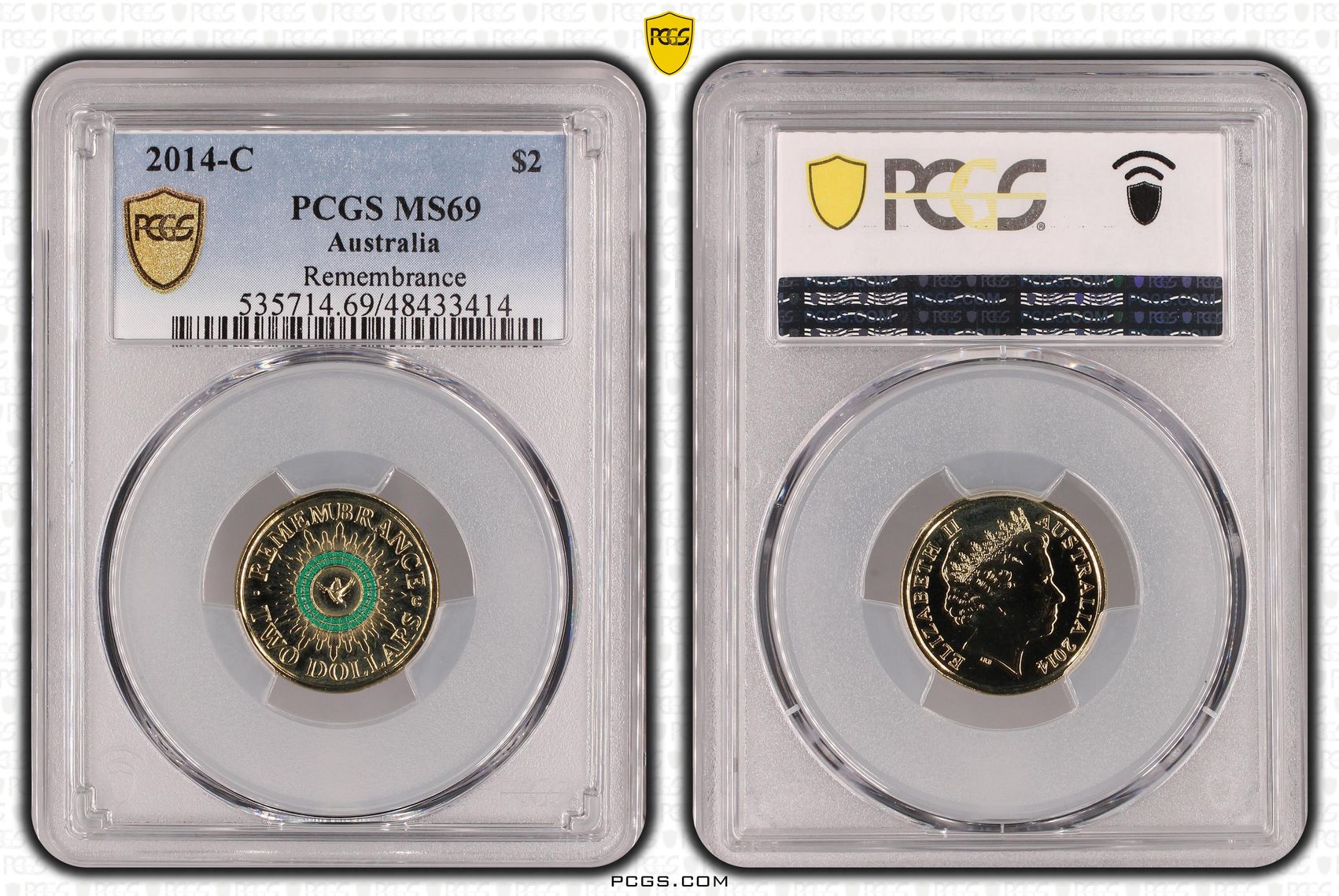 Elizabeth II, Remembrance Day Colorized, Two Dollar, 2014-C, PCGS MS69