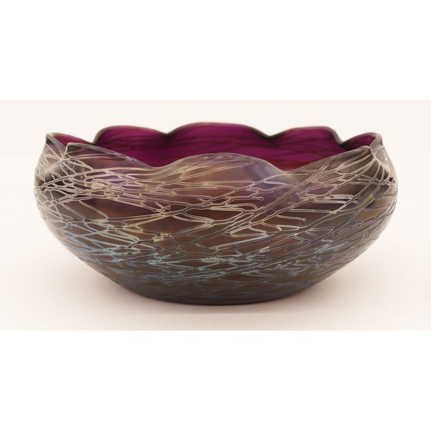 Kralik Purple Iridescent Threaded Glass Bowl