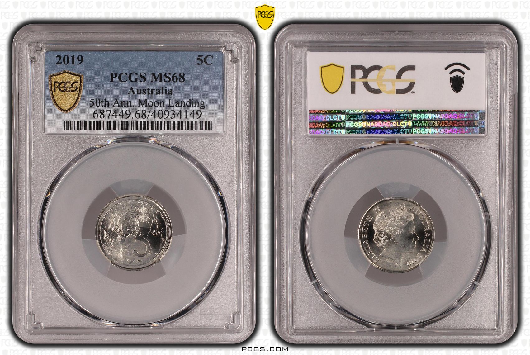50th Ann. Moon Landing, Five Cent, 2019, PCGS MS68