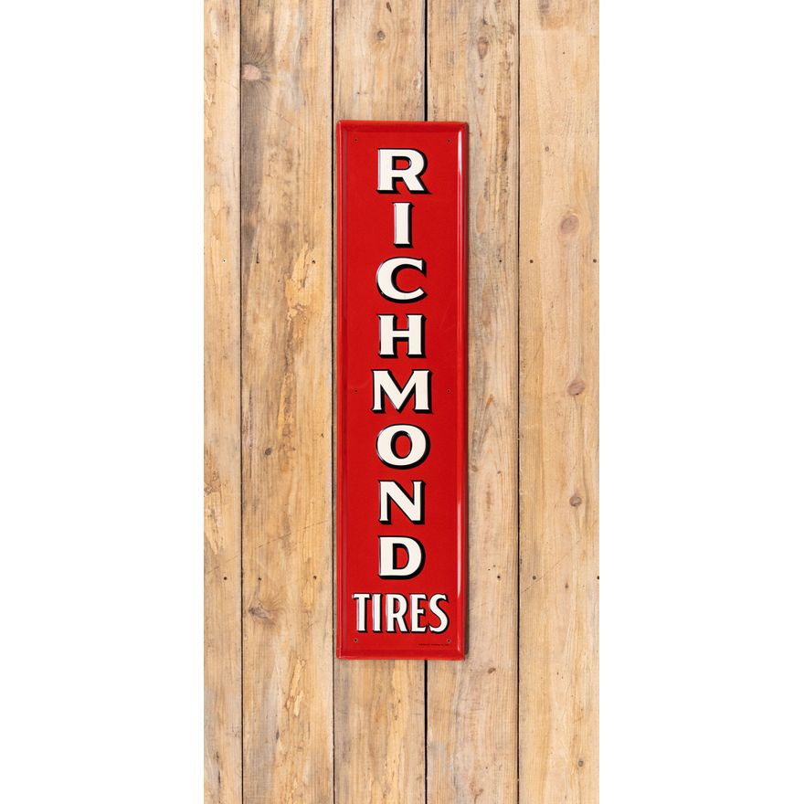 1950 Richmond Tires Single Sided Tin Embossed Metal Sign TAC 9.5