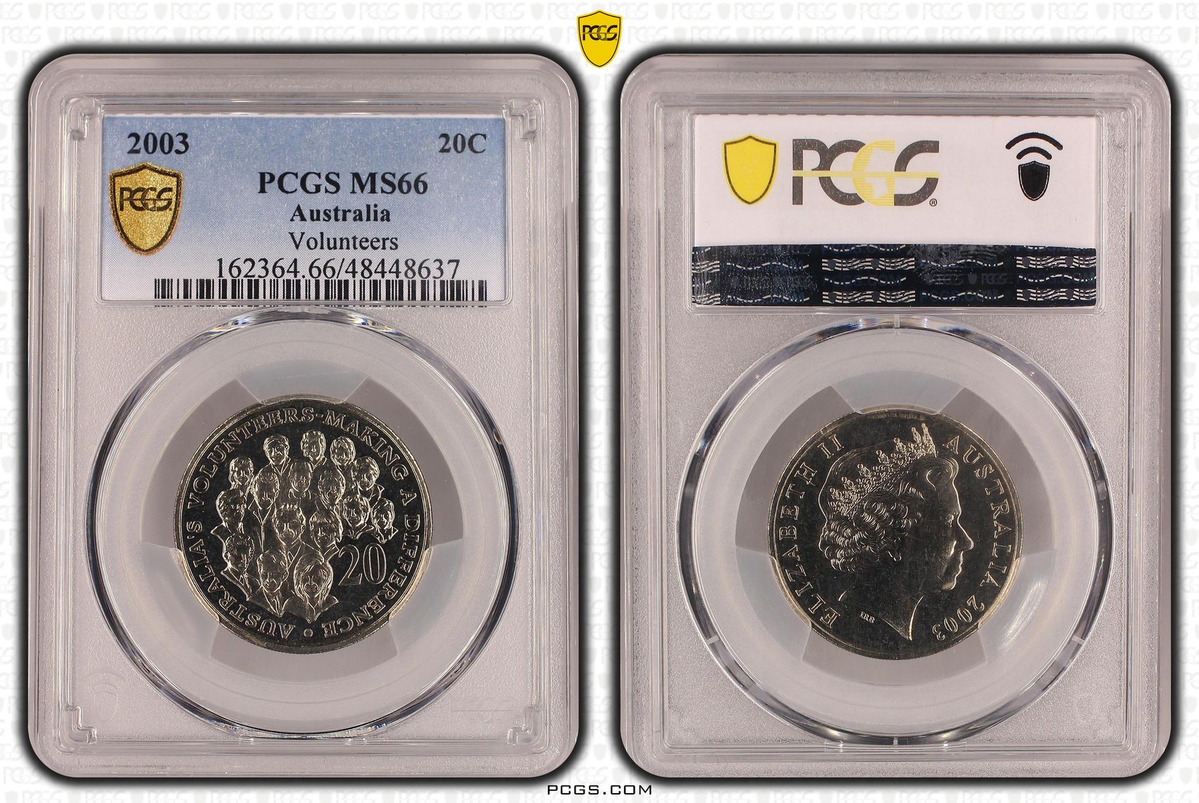 141 · Elizabeth II, Volunteers , Twenty Cent, 2003, PCGS MS66