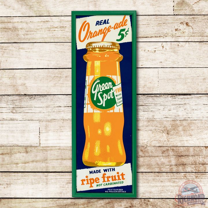 Green Spot Orange-Ade 5 Cents w/ Bottle Tin Sign