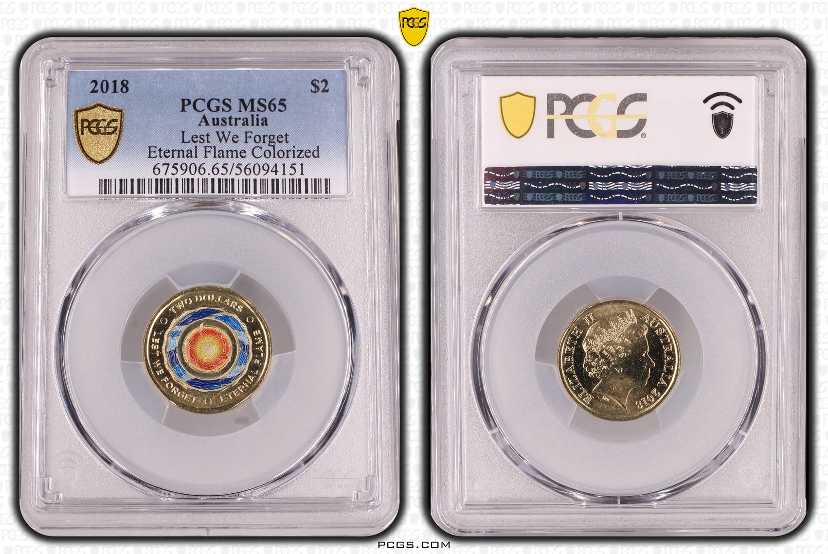 Lest We Forget - Eternal Flame Colorized, Two Dollar, 2018, PCGS MS65