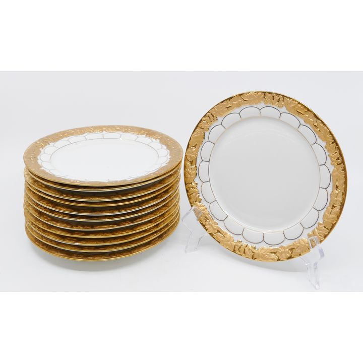 12pc Meissen Opulent Golden Baroque (Gold Leaf) Porcelain Dessert Plates