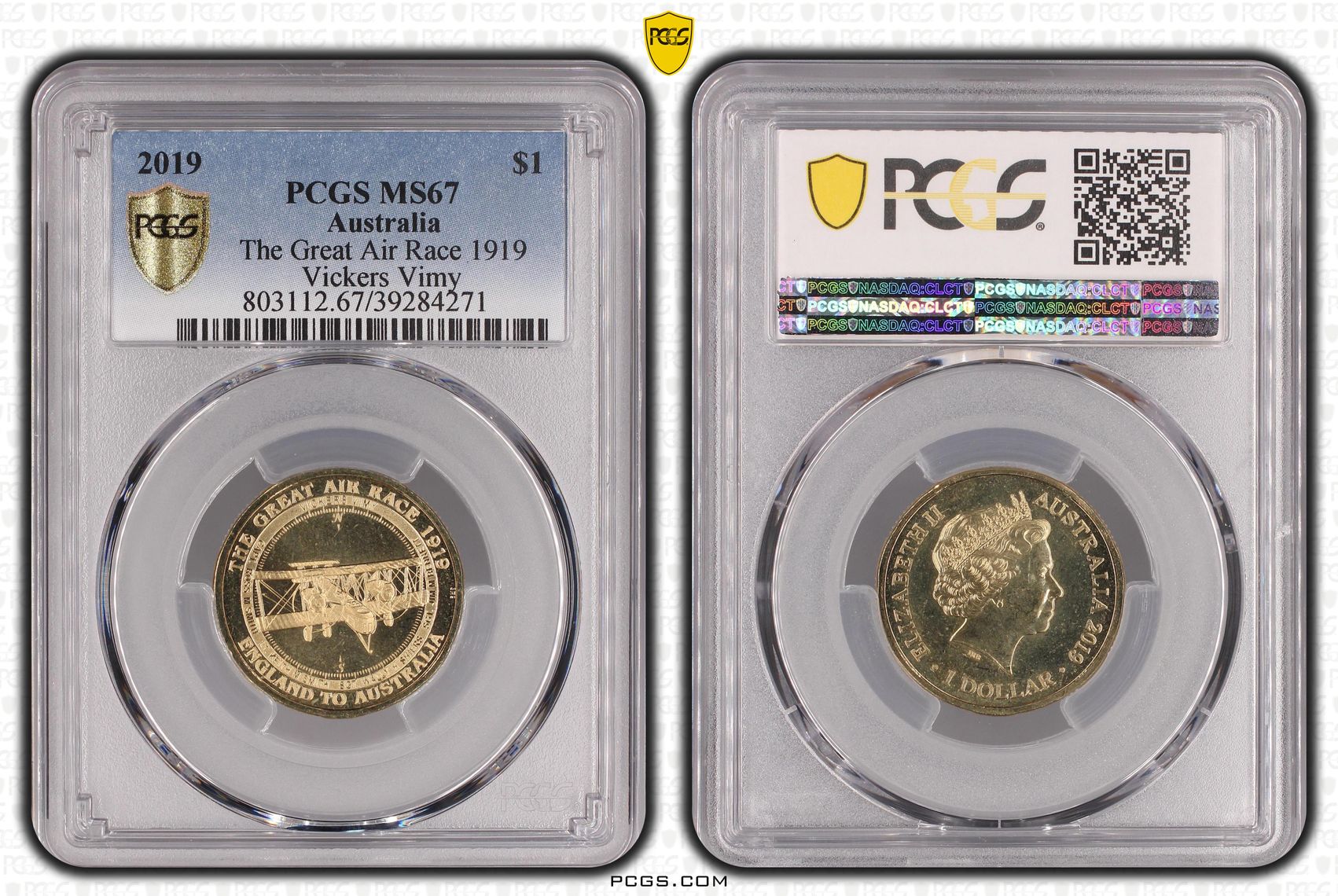 459 · The Great Air Race 1919 Vickers Vimy, One Dollar, 2019, PCGS MS67