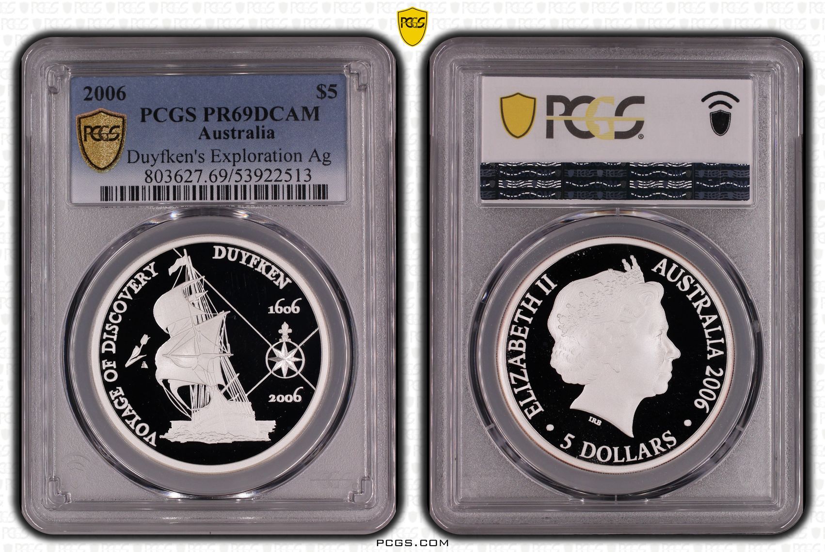 Duyfken's Exploration Silver, Five Dollar, 2006, PCGS PR69DCAM