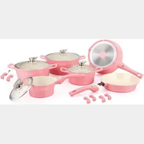 Royalty line Marble Coating Cookware Set Pink. Ceramic Cookware Set 14pc |
