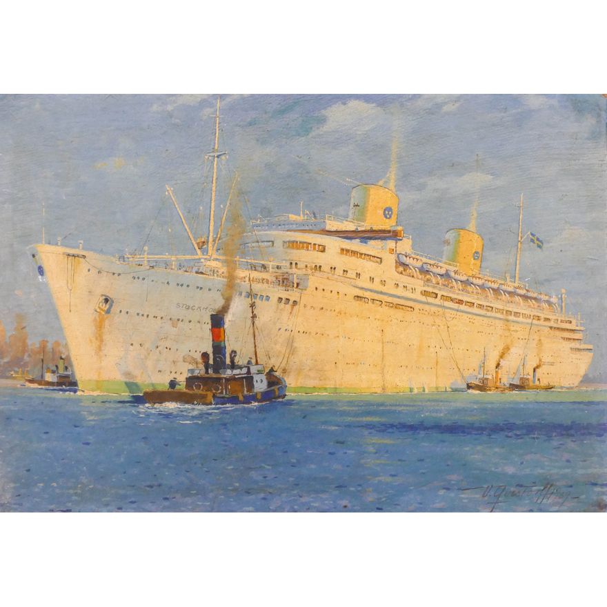 2pc Victor Qvistorff ''Steamship Scenes'' 1938-39 Oil