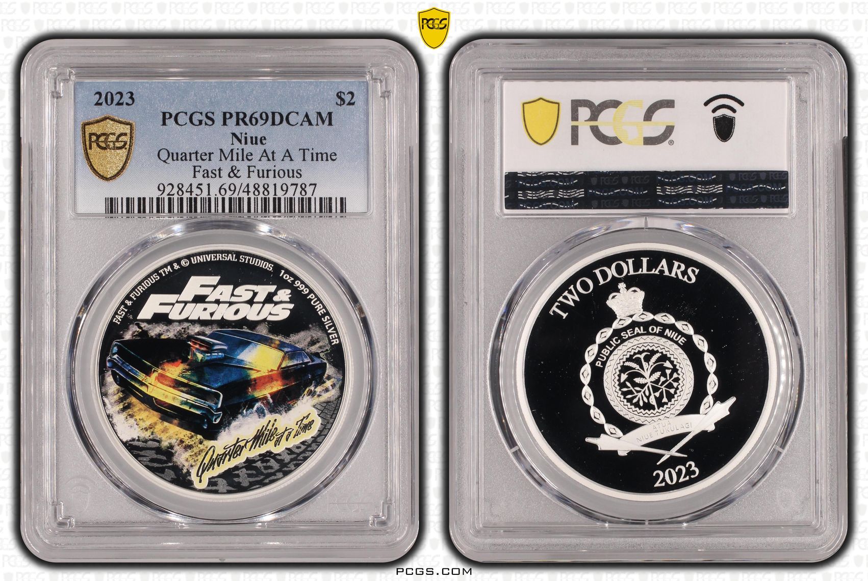 Niue, Quarter Mile At A Time Fast & Furious, Two Dollar, 2023, PCGS PR69DCAM