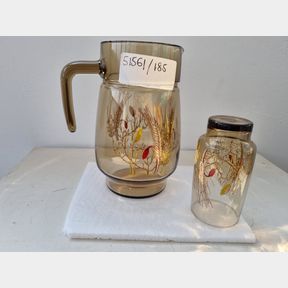 ANTIQUE GLASS WATER PITCHER WITH CUPS - SET OF 10 - 51221/4501