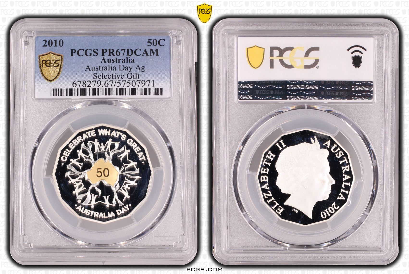 Elizabeth II, Australia Day Silver Selective Gilt, Fifty Cent, 2010, PCGS PR67DCAM