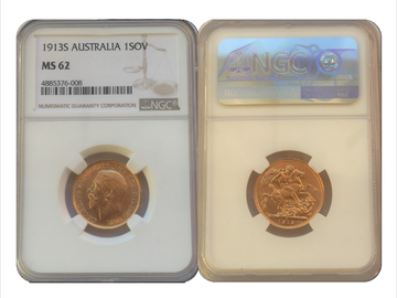 1913 GEORGE V SYDNEY MINT SOVEREIGN MS62