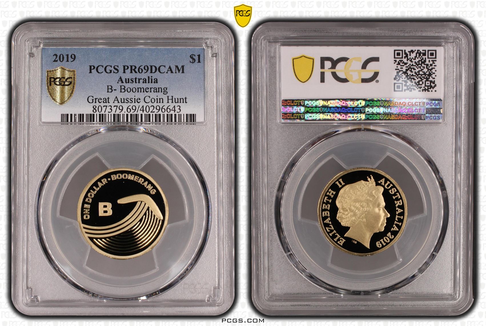 B- Boomerang Great Aussie Coin Hunt, One Dollar, 2019, PCGS PR69DCAM