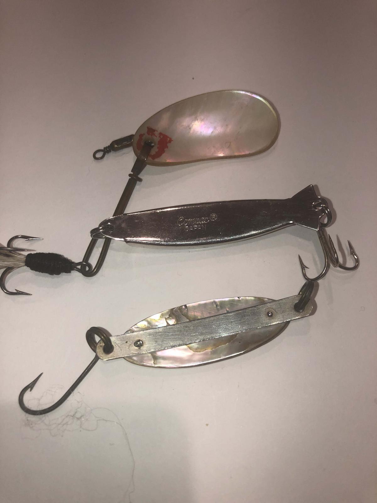 VERY EARLY TRIO OF MOTHER OF PEARL ABALONE BAIT