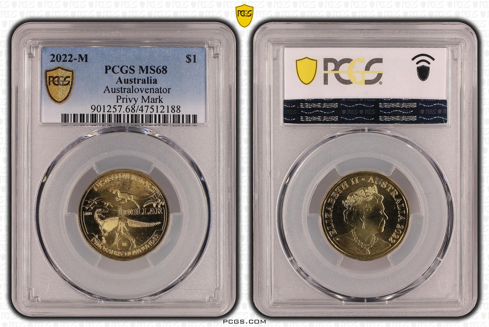 Australovenator - Privy Mark, One Dollar, 2022-M, PCGS MS 68