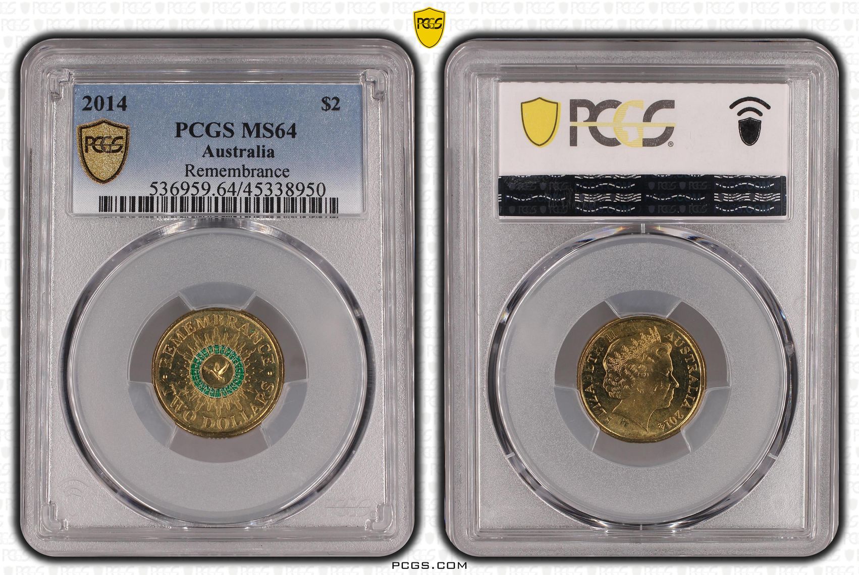 2014 Australia Two Dollar, $2 Remembrance PCGS - MS64 -950