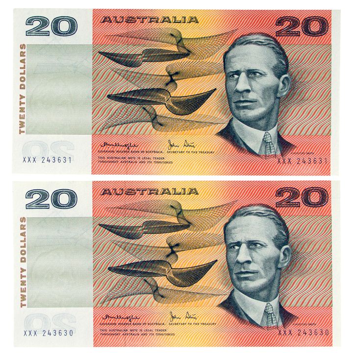 Consecutive Pair, Knight/Stone, Twenty Dollars, 1979, UNC