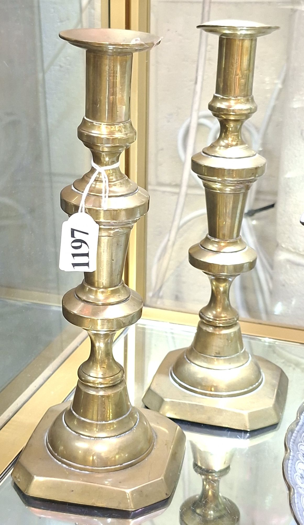 1197 · ANTIQUE PAIR OF CHURCH CANDLESTICKS