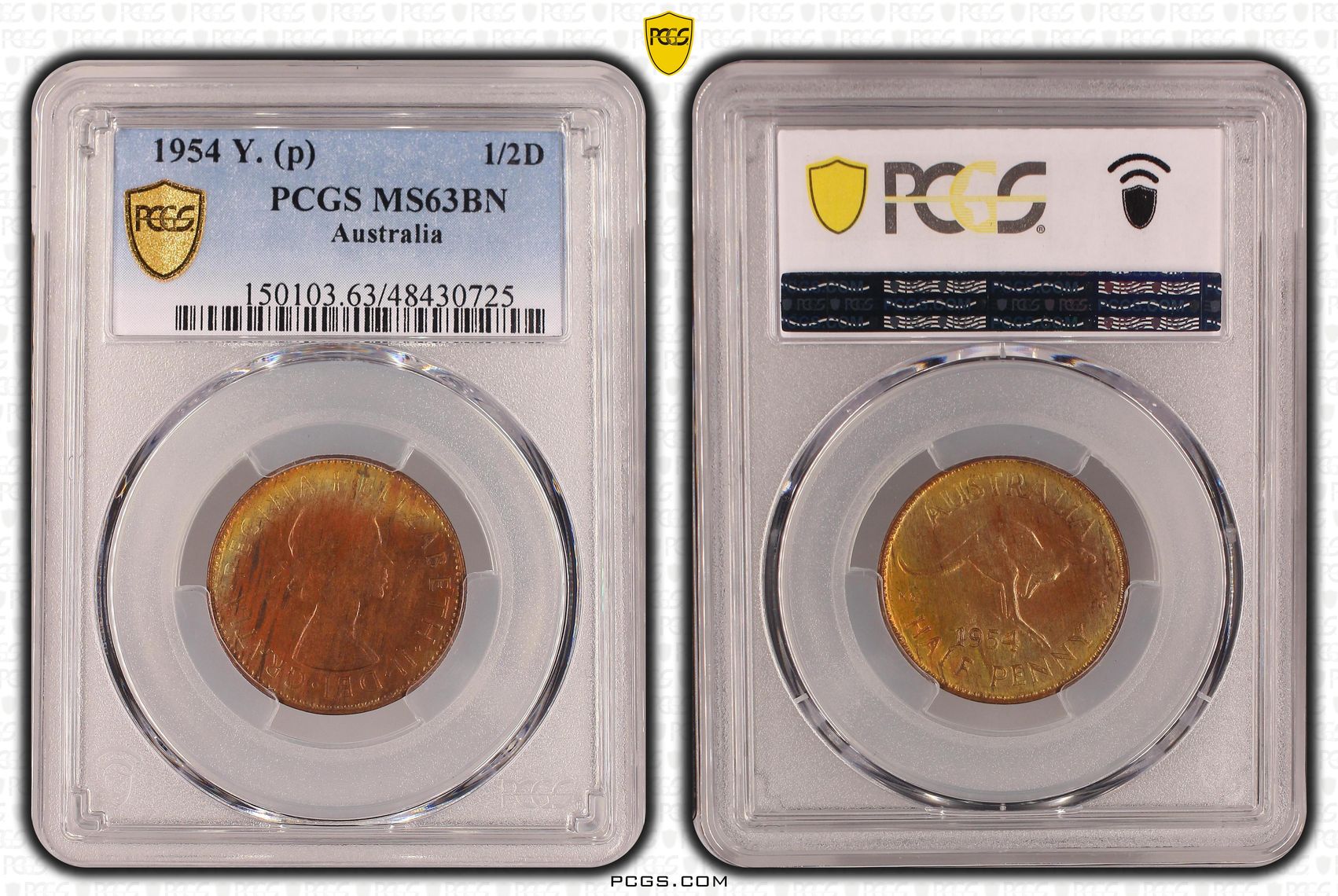 Elizabeth II, Halfpenny, 1954-Y., PCGS MS63BN