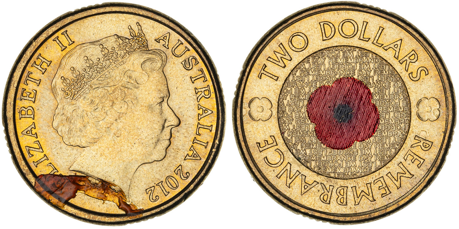 Elizabeth II, Remembrance Day Red Poppy, Two Dollars, 2012, aUNC